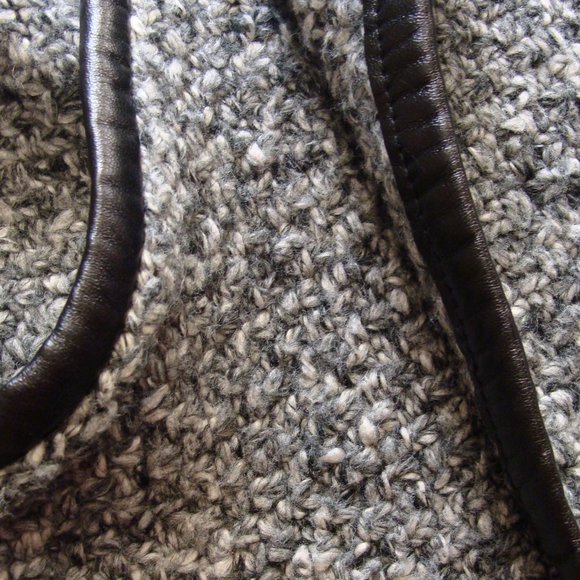 ANN TAYLOR LOFT Gray Marled Faux LEATHER Trim SWEATER JACKET Cardigan Sz XS/S - Picture 5 of 7